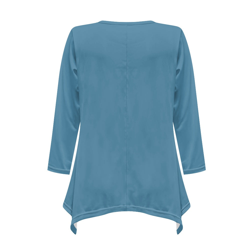 Haut long asymétrique femme – Col V, manches longues, élégant Luma Gorria vêtement  Haut long asymétrique femme Luma Gorria vêtement