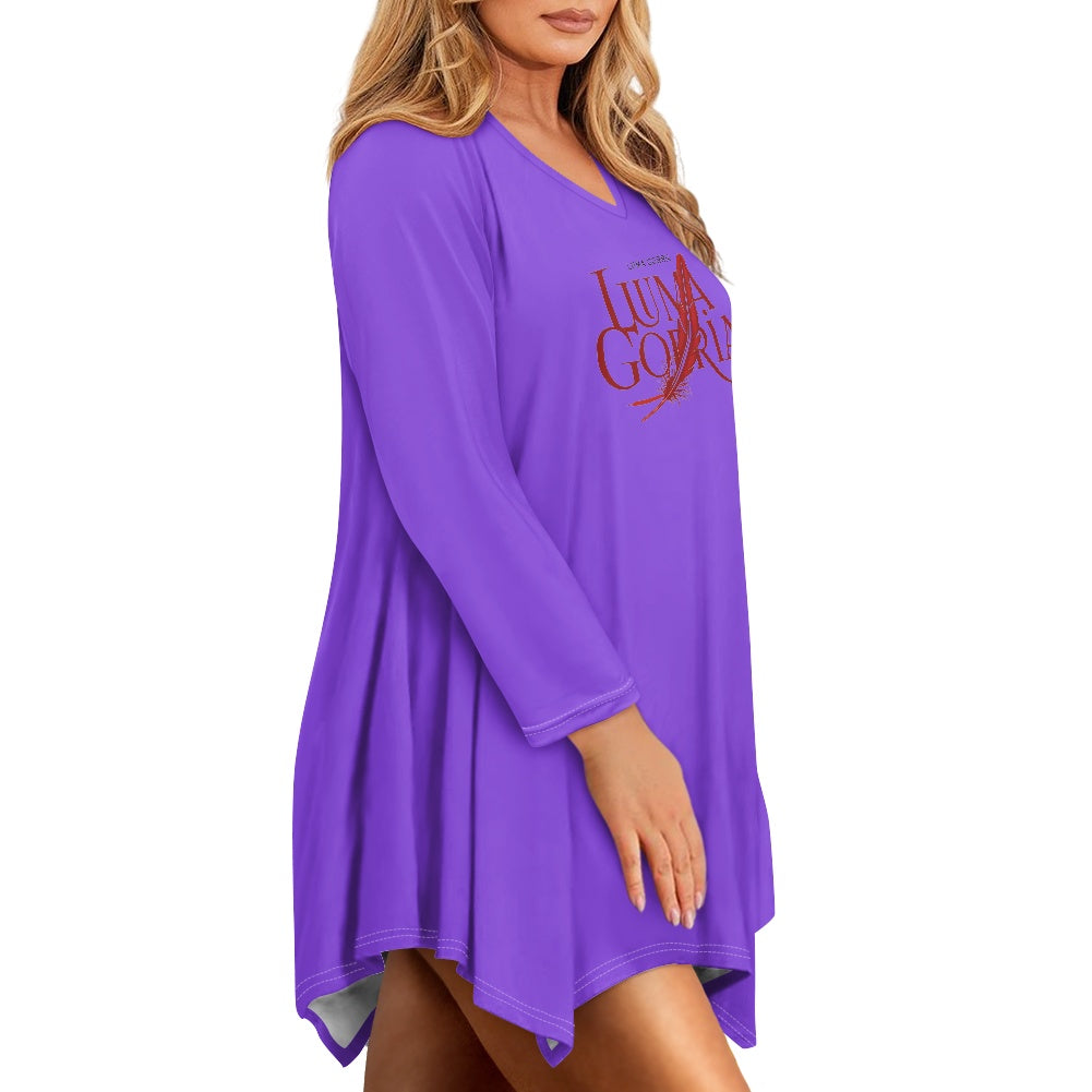 Haut long asymétrique femme – Col V, manches longues, élégant Luma Gorria vêtement  Haut long asymétrique femme Luma Gorria vêtement