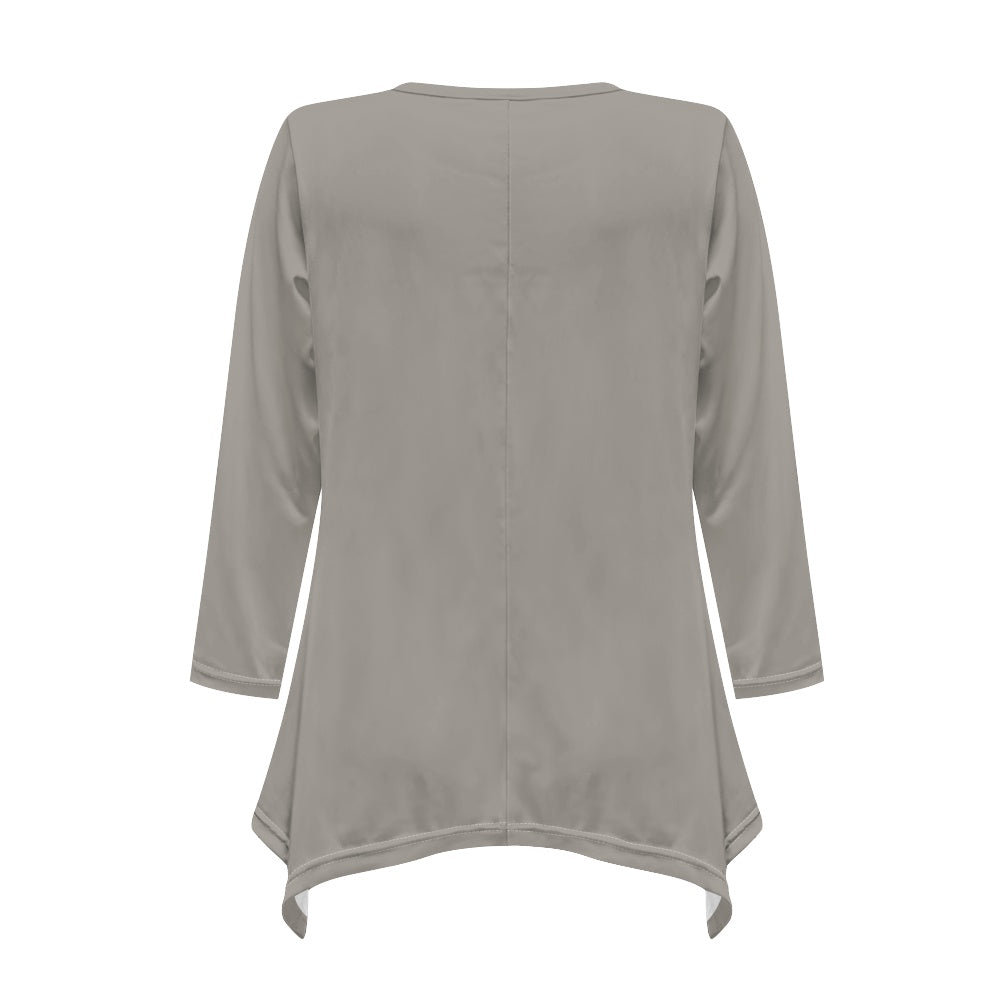 Haut long asymétrique femme – Col V, manches longues, élégant Luma Gorria vêtement  Haut long asymétrique femme Luma Gorria vêtement