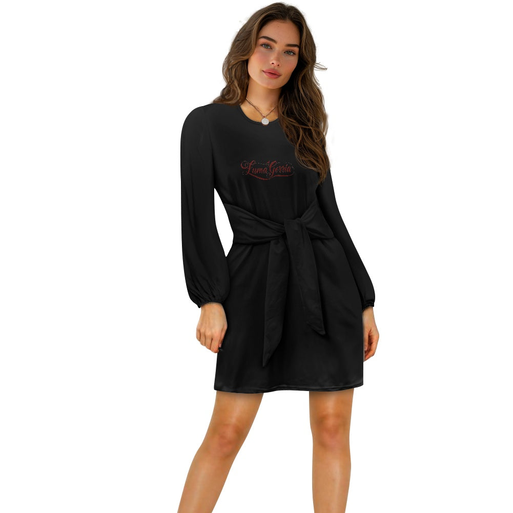 Robe femme manches longues – Ceinture nouée et tissu élastique Luma Gorria vêtement  robe Luma Gorria vêtement