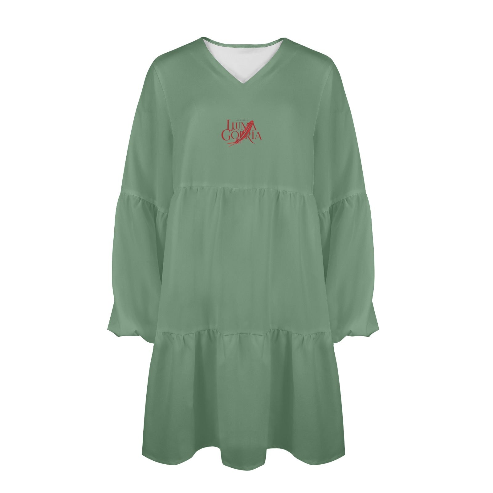 Robe ample femme – Col V profond, manches longues, style chic
