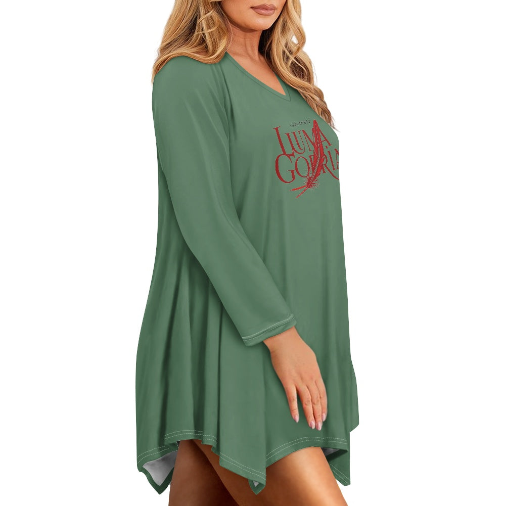 Haut long asymétrique femme – Col V, manches longues, élégant Luma Gorria vêtement  Haut long asymétrique femme Luma Gorria vêtement