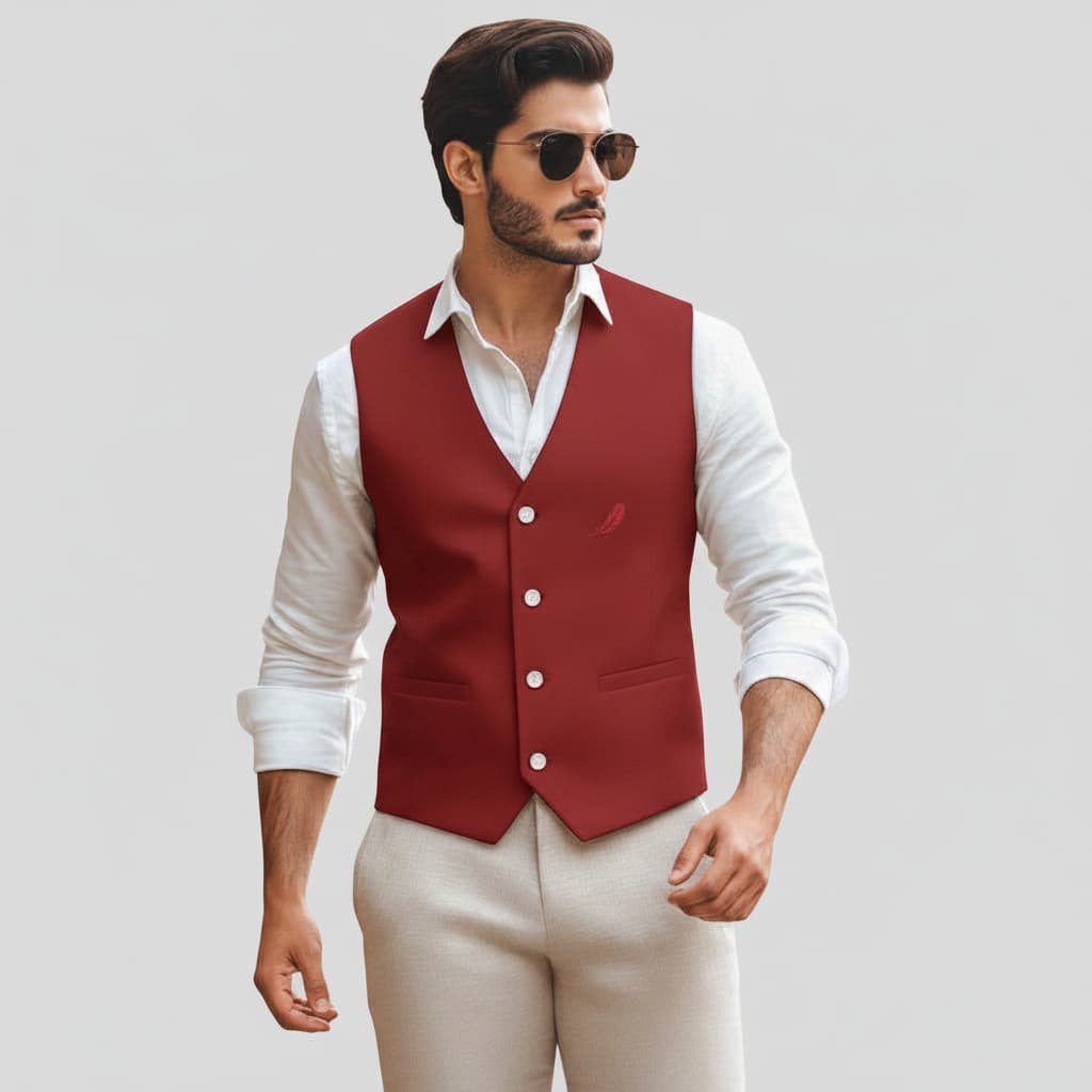 Gilet de costume sans manches pour homme en polyester – Élégance & confort ajusté