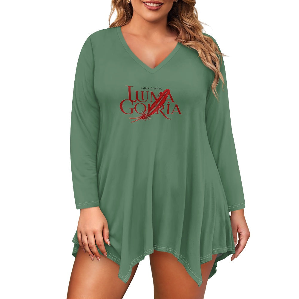 Haut long asymétrique femme – Col V, manches longues, élégant Luma Gorria vêtement  Haut long asymétrique femme Luma Gorria vêtement