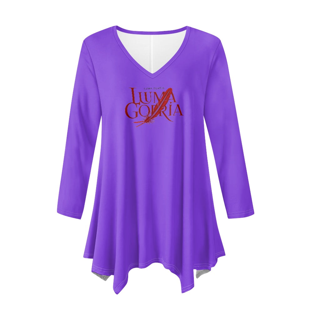 Haut long asymétrique femme – Col V, manches longues, élégant Luma Gorria vêtement  Haut long asymétrique femme Luma Gorria vêtement