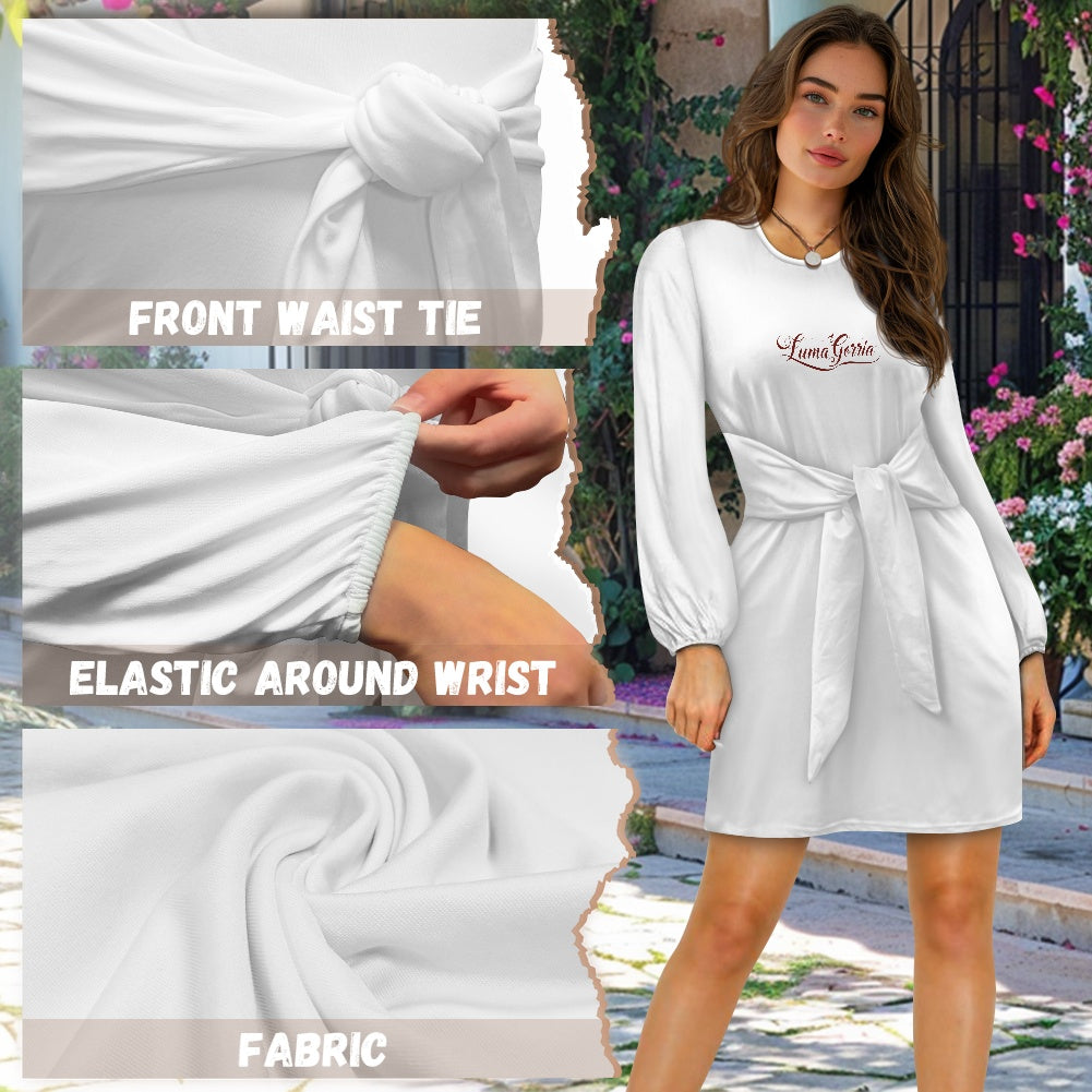 Robe femme manches longues – Ceinture nouée et tissu élastique Luma Gorria vêtement  robe Luma Gorria vêtement