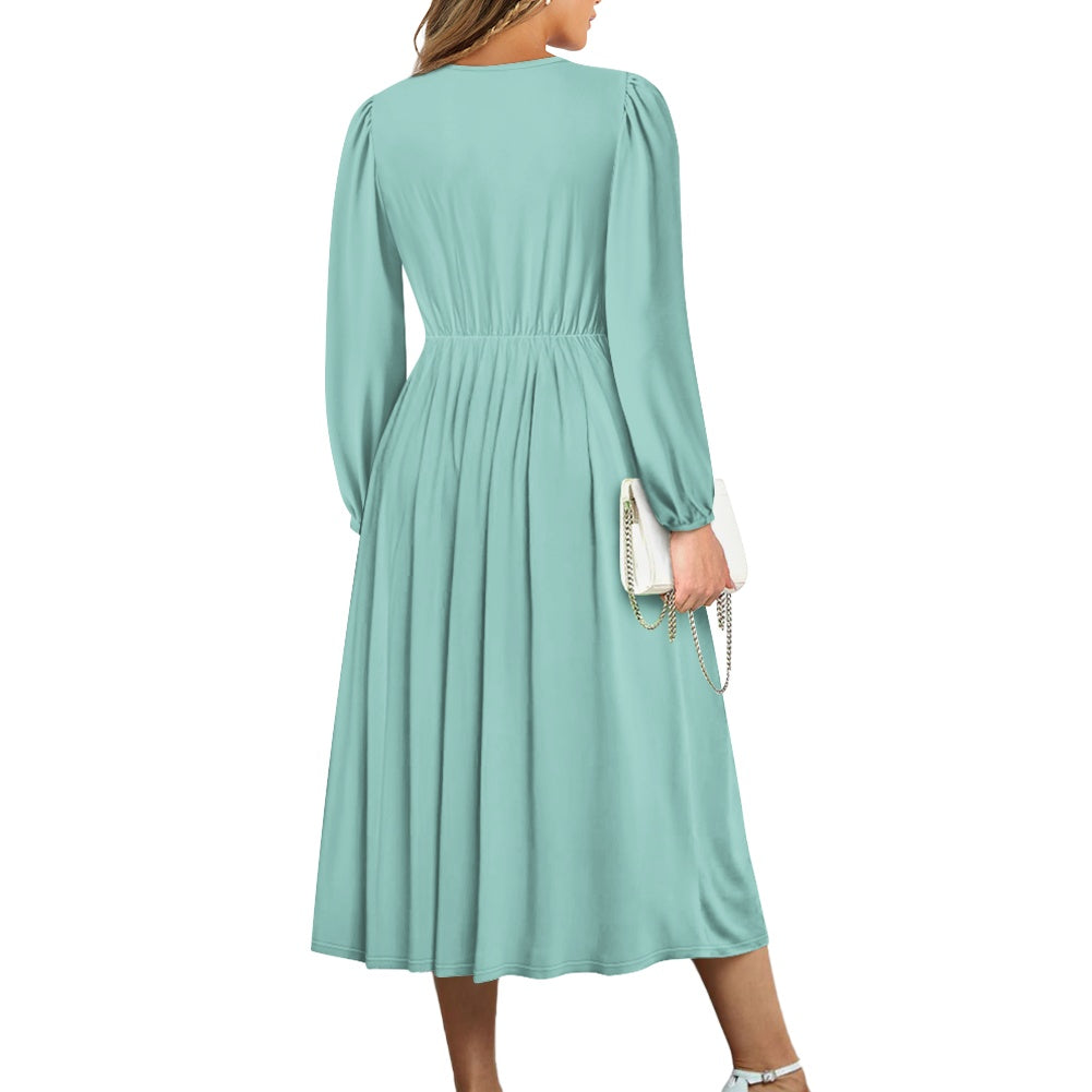 Robe midi élégante à col V avec ceinture nouée