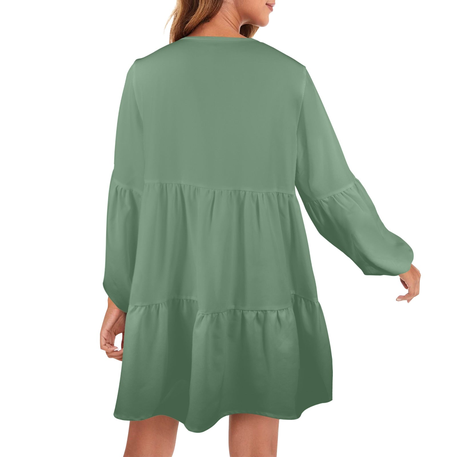 Robe ample femme – Col V profond, manches longues, style chic