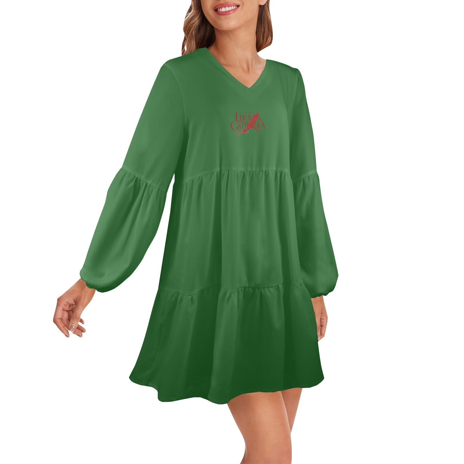 Robe ample femme – Col V profond, manches longues, style chic