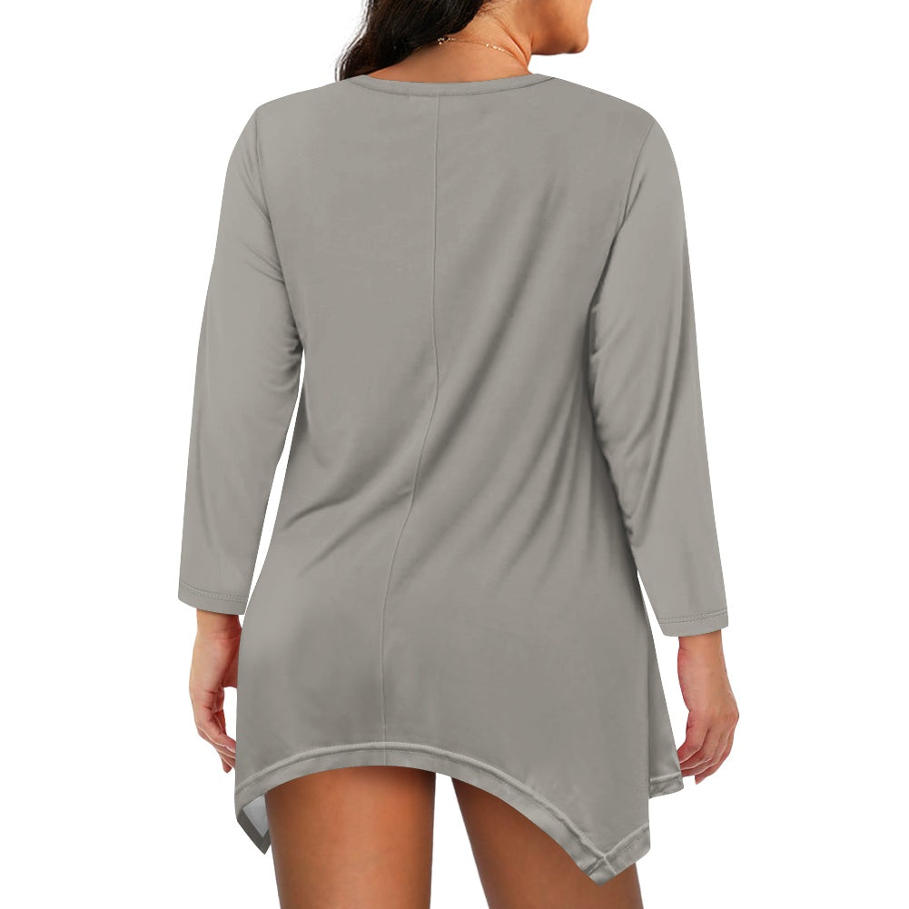 Haut long asymétrique femme – Col V, manches longues, élégant Luma Gorria vêtement  Haut long asymétrique femme Luma Gorria vêtement