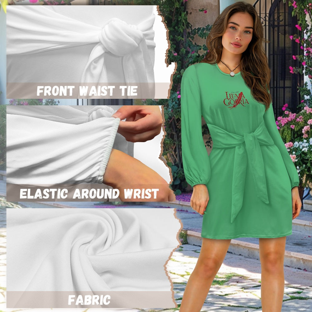Robe femme manches longues – Ceinture nouée et tissu élastique Luma Gorria vêtement  robe Luma Gorria vêtement