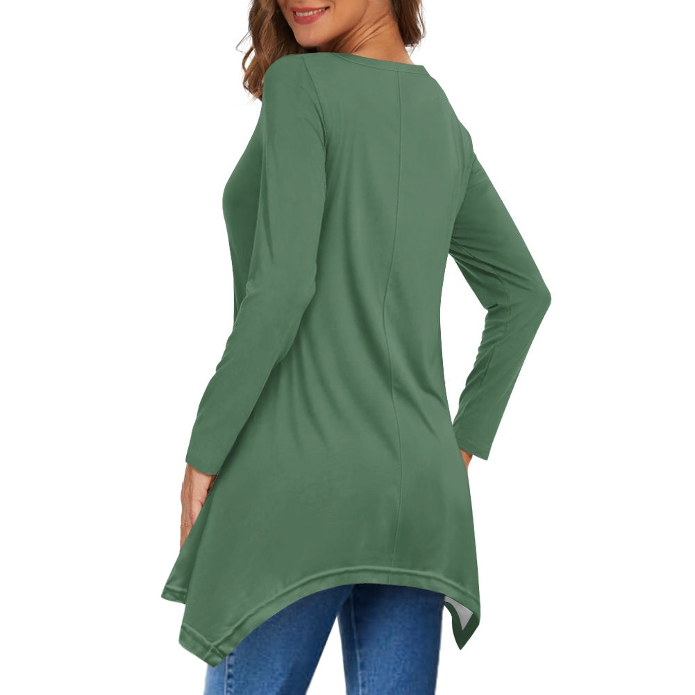 Haut long asymétrique femme – Col V, manches longues, élégant Luma Gorria vêtement  Haut long asymétrique femme Luma Gorria vêtement