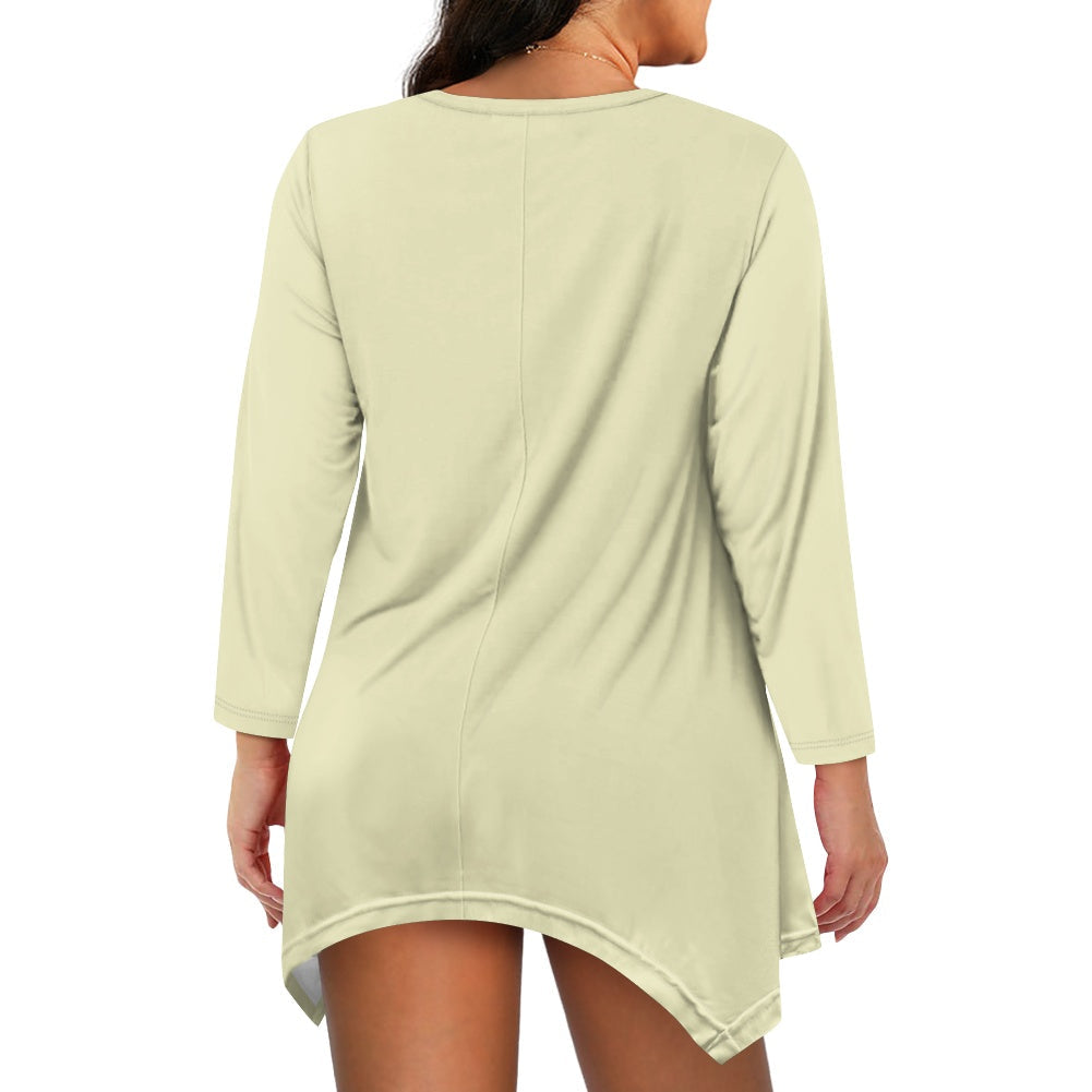 Haut long asymétrique femme – Col V, manches longues, élégant Luma Gorria vêtement  Haut long asymétrique femme Luma Gorria vêtement