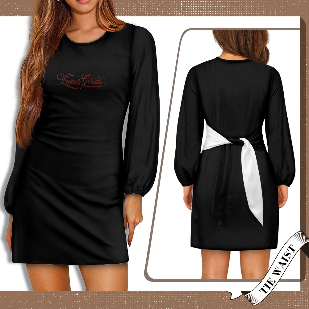 Robe femme manches longues – Ceinture nouée et tissu élastique Luma Gorria vêtement  robe Luma Gorria vêtement