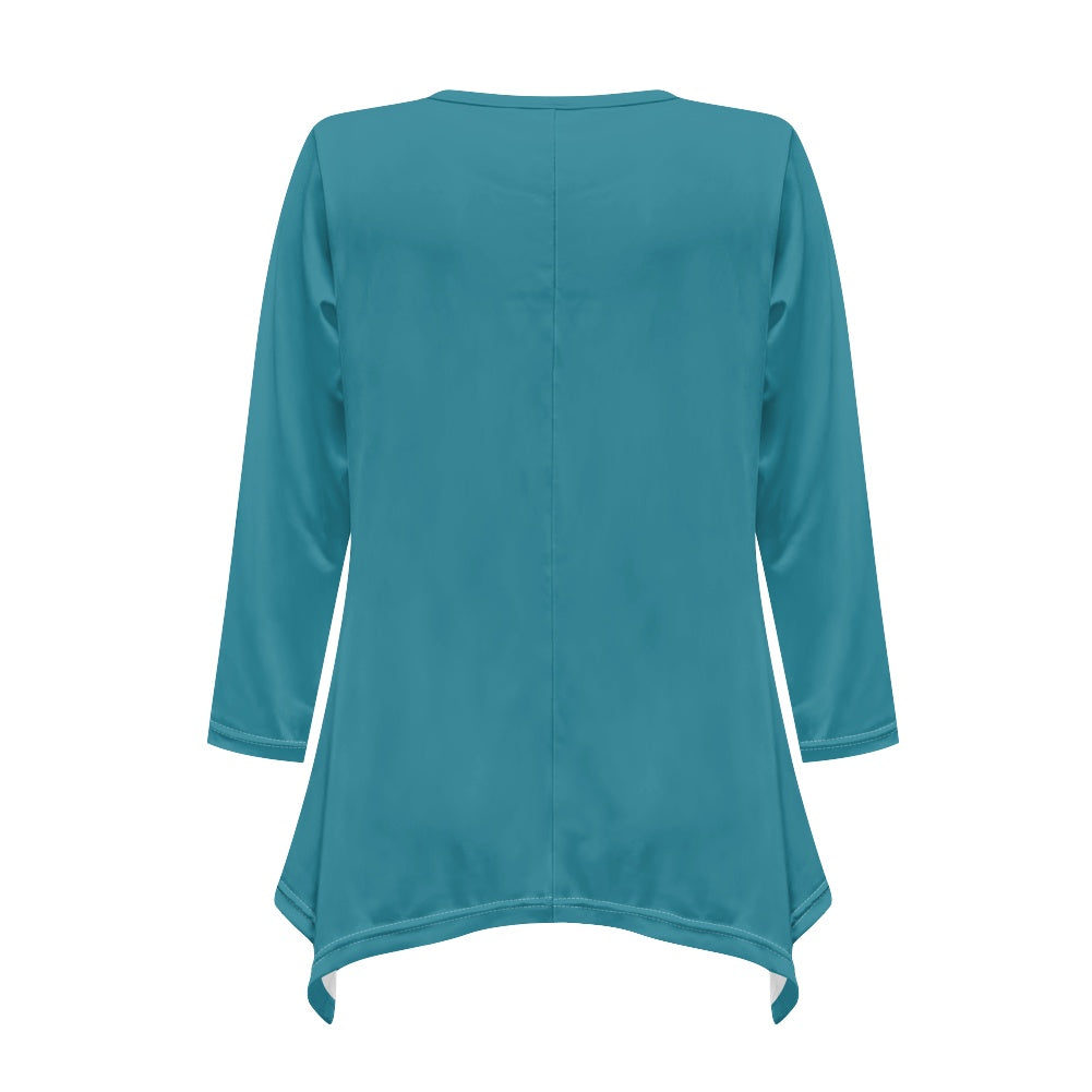 Haut long asymétrique femme – Col V, manches longues, élégant Luma Gorria vêtement  Haut long asymétrique femme Luma Gorria vêtement