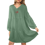 Robe ample femme – Col V profond, manches longues, style chic