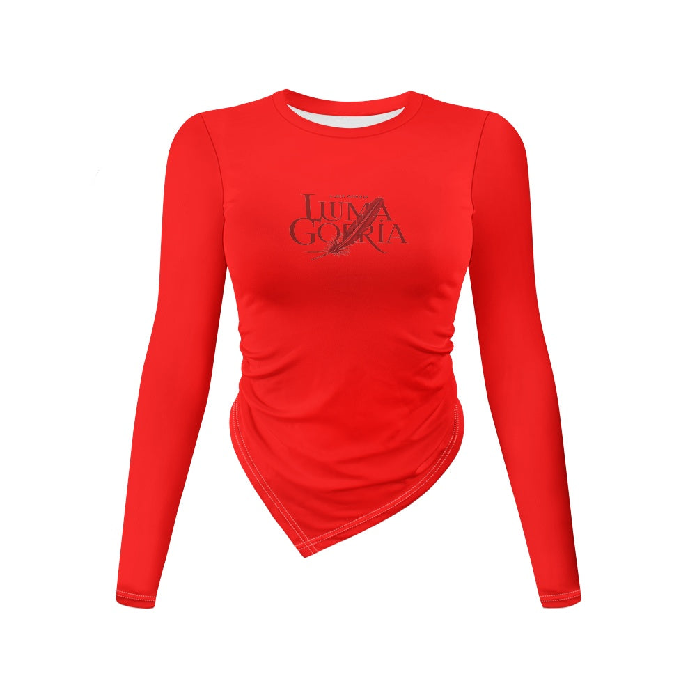 Haut slim à manches longues et col rond, coupe irrégulière Luma Gorria vêtement  haut moulant femme Luma Gorria vêtement