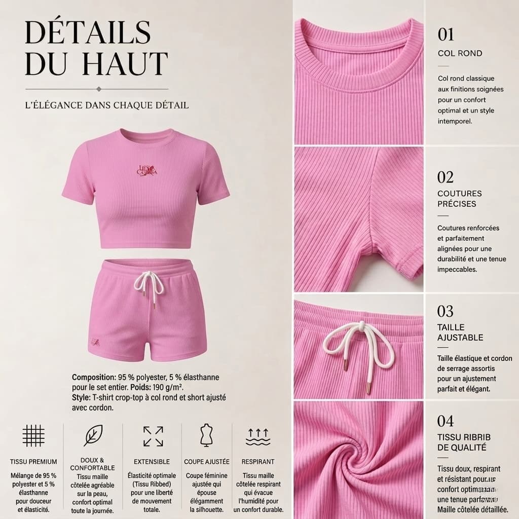 Ensemble short & t-shirt col rond femme – Confort, style & polyvalence