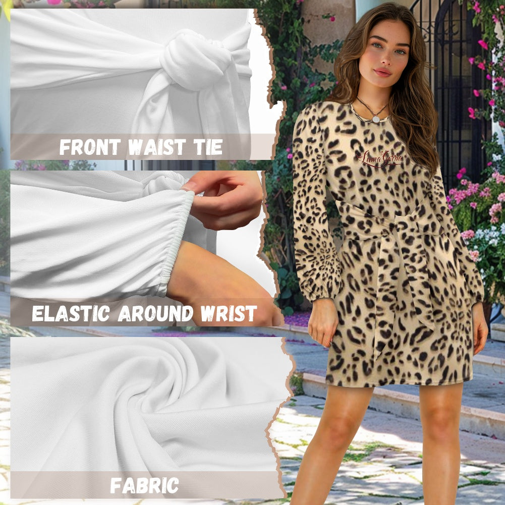 Robe femme manches longues – Ceinture nouée et tissu élastique Luma Gorria vêtement  robe Luma Gorria vêtement