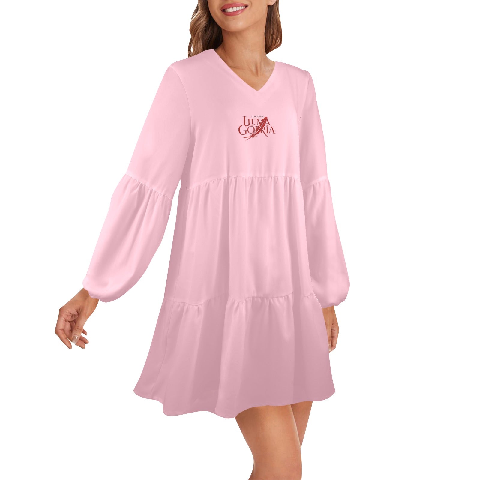 Robe ample femme – Col V profond, manches longues, style chic