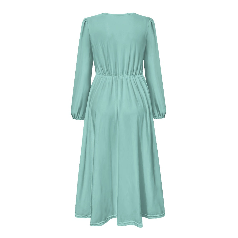 Robe midi élégante à col V avec ceinture nouée