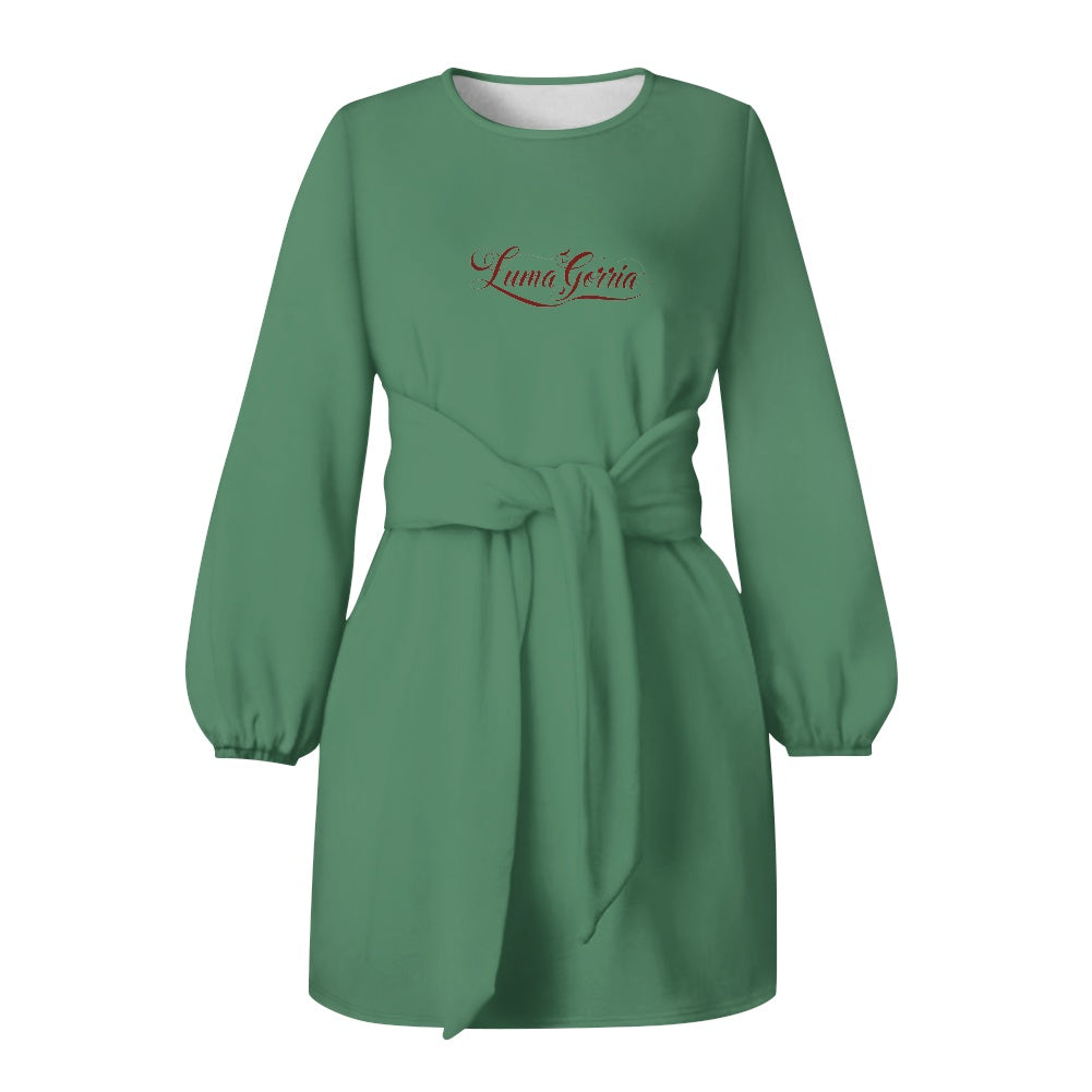 Robe femme manches longues – Ceinture nouée et tissu élastique Luma Gorria vêtement  robe Luma Gorria vêtement