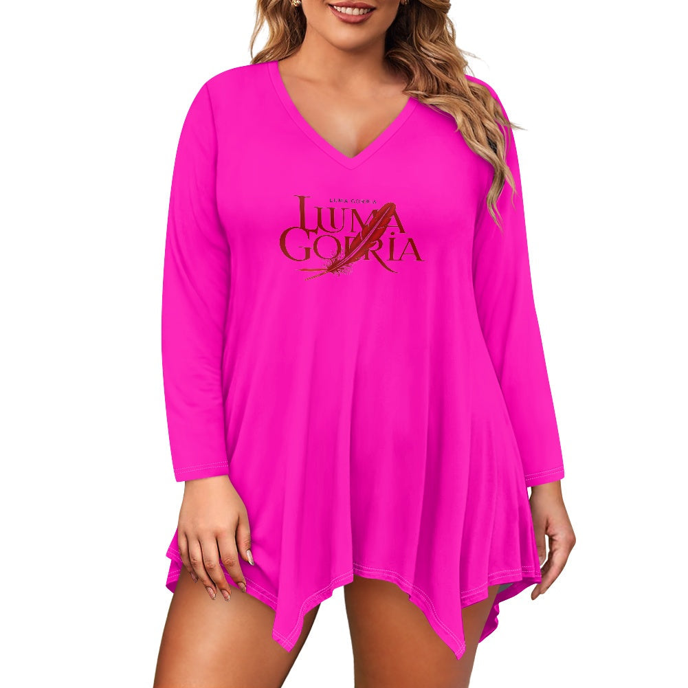 Haut long asymétrique femme – Col V, manches longues, élégant Luma Gorria vêtement  Haut long asymétrique femme Luma Gorria vêtement