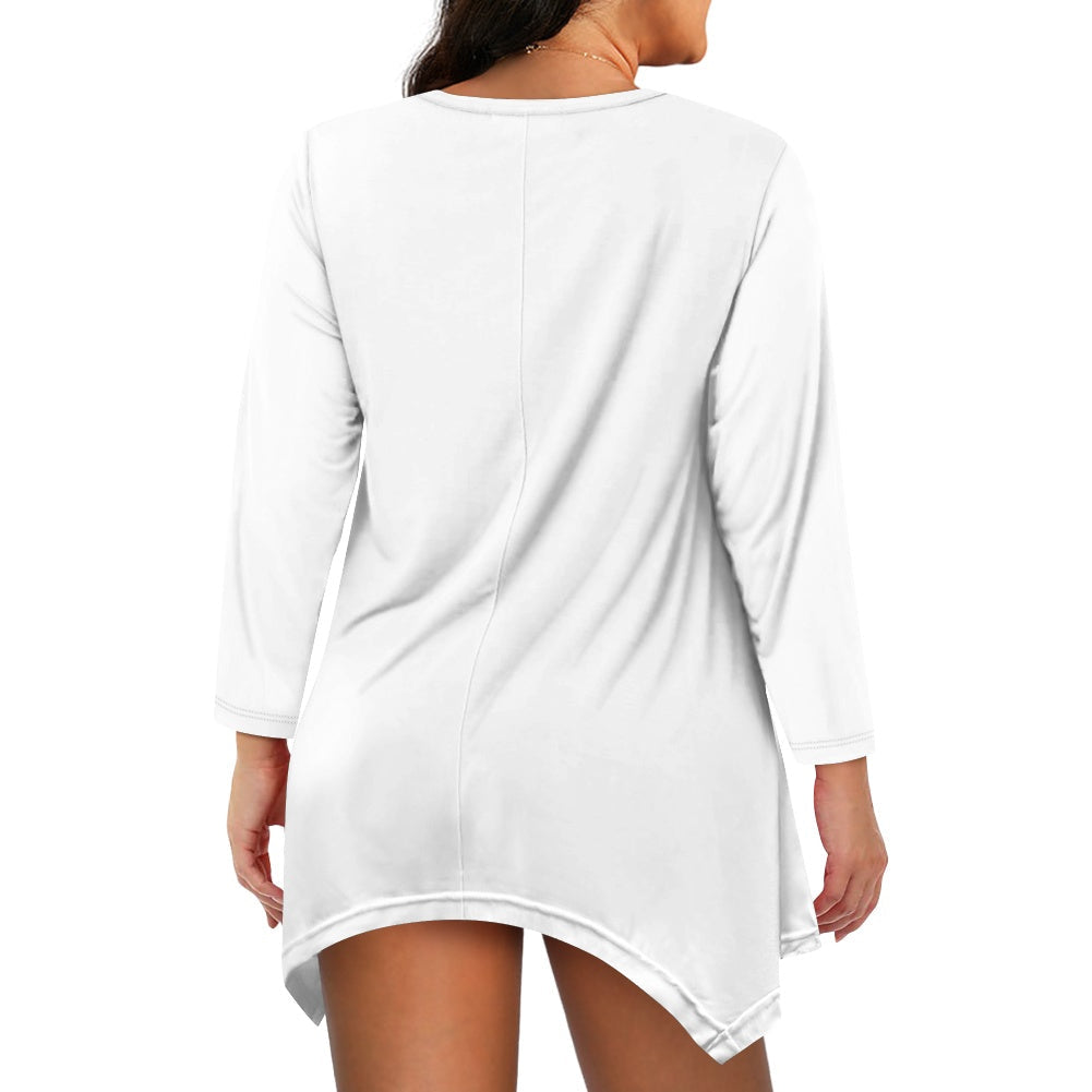 Haut long asymétrique femme – Col V, manches longues, élégant Luma Gorria vêtement  Haut long asymétrique femme Luma Gorria vêtement