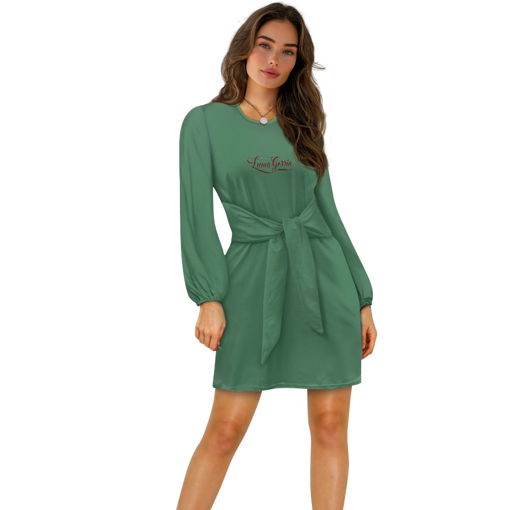 Robe femme manches longues – Ceinture nouée et tissu élastique Luma Gorria vêtement  robe Luma Gorria vêtement
