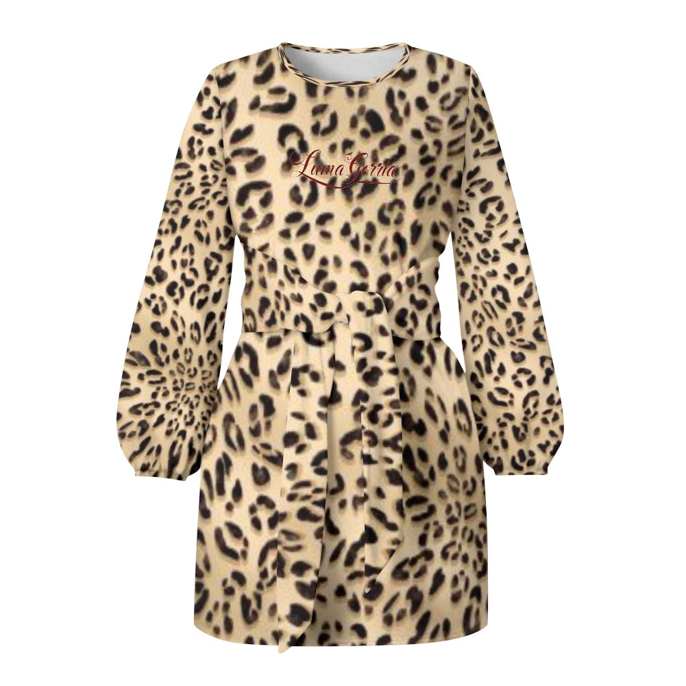 Robe femme manches longues – Ceinture nouée et tissu élastique Luma Gorria vêtement  robe Luma Gorria vêtement