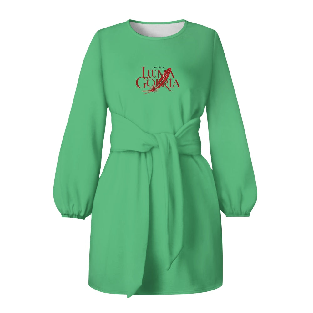 Robe femme manches longues – Ceinture nouée et tissu élastique Luma Gorria vêtement  robe Luma Gorria vêtement