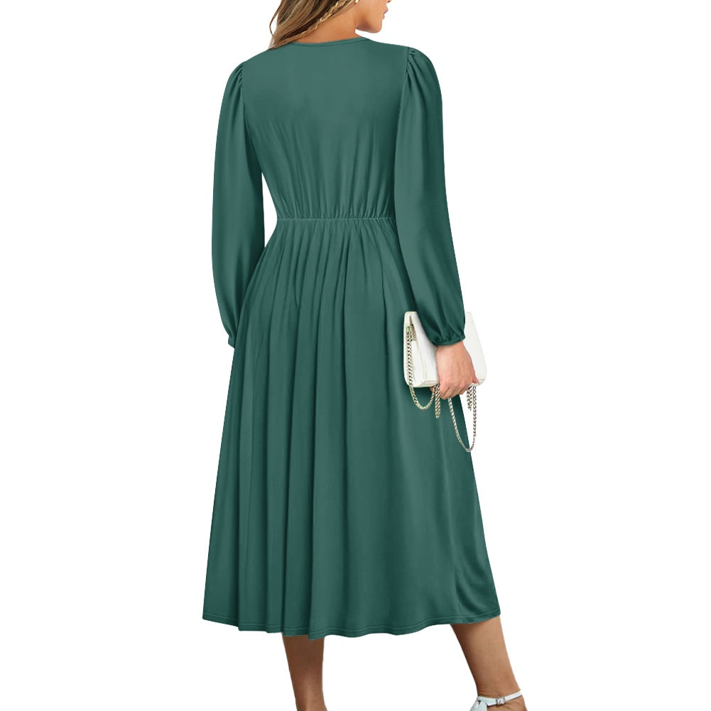 Robe midi élégante à col V avec ceinture nouée