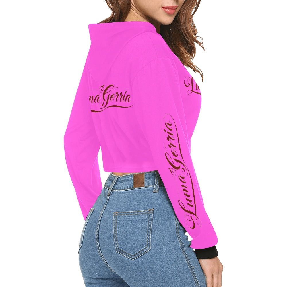 Women's All Over Print Cropped Hoodie (Model H22) Inkedjoy   Luma Gorria vêtement