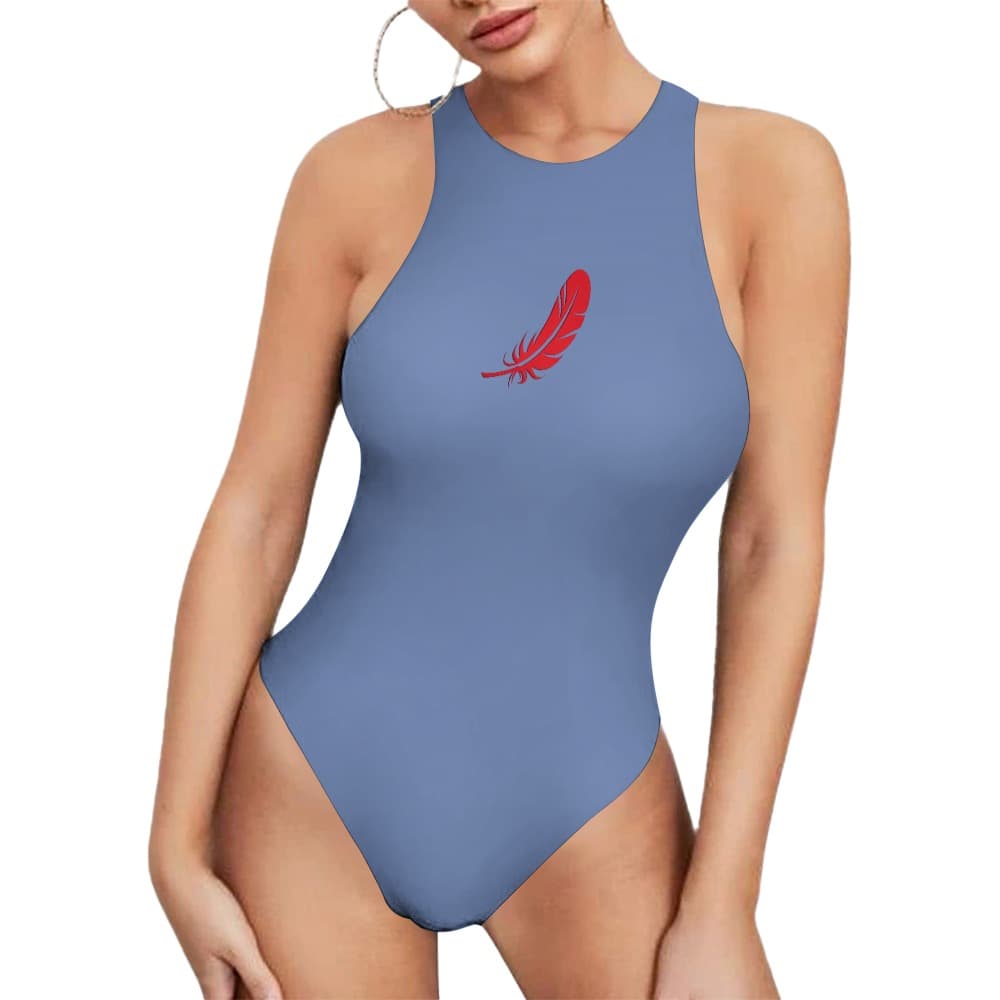 Body femme col rond sans manches porter de face couleur bleuté