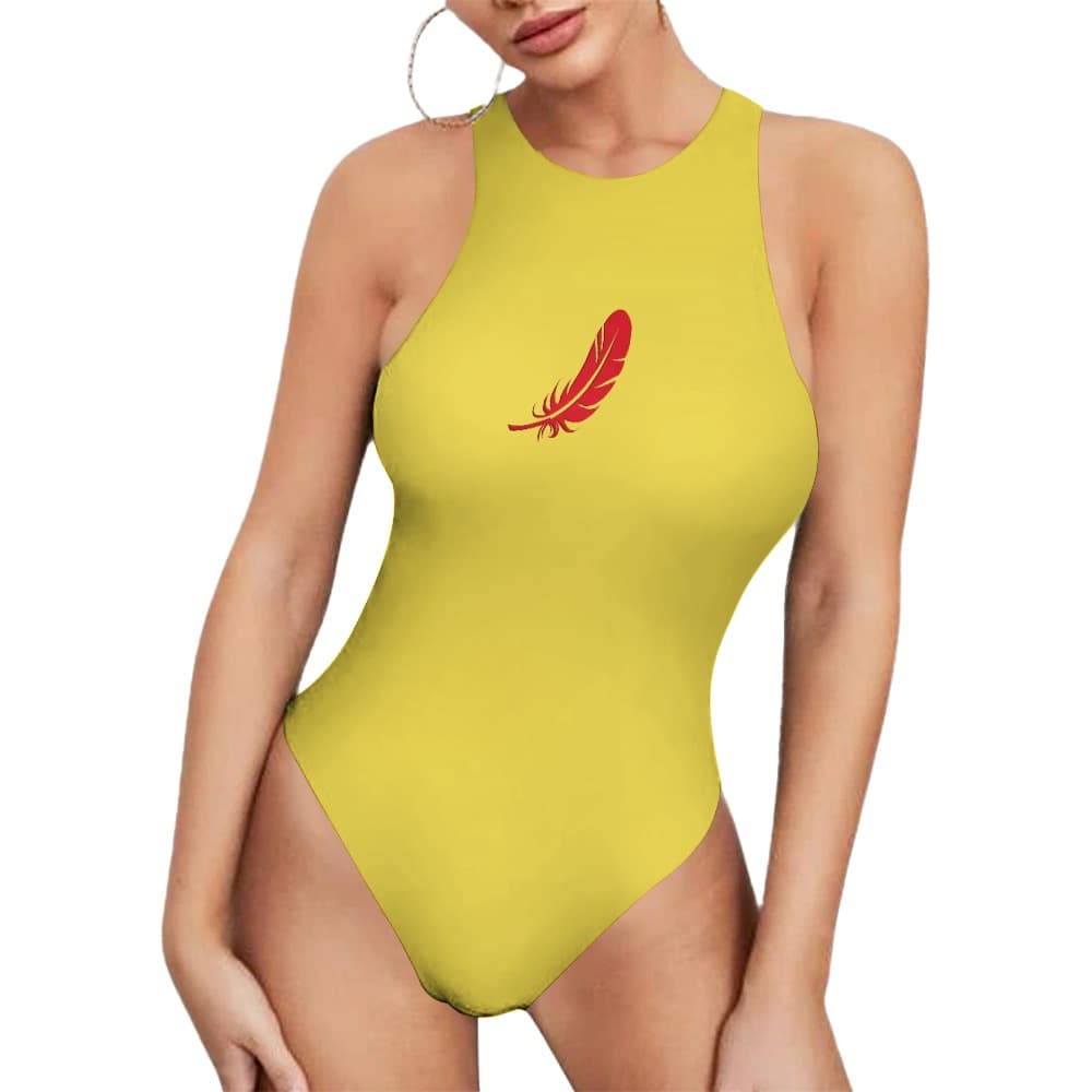 Body femme col rond sans manches porter de face couleur jaune