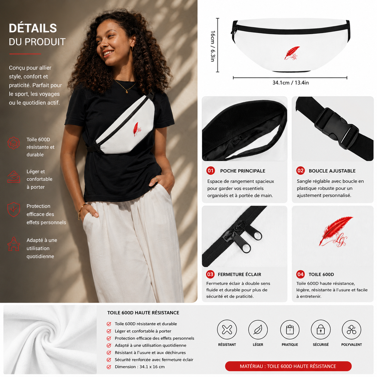 Sac banane polyvalent en toile 600D – Pratique, résistant &amp; tendance