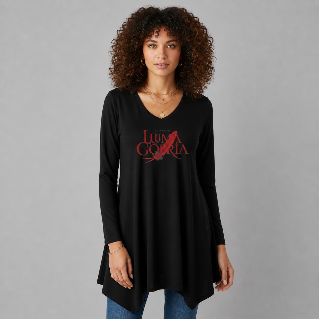 Tunique femme col V asymétrique manches longues – Élégance moderne & confort