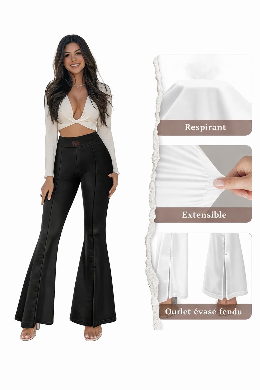 Pantalon femme taille haute évasé et fendu – Élégance & silhouette allongée