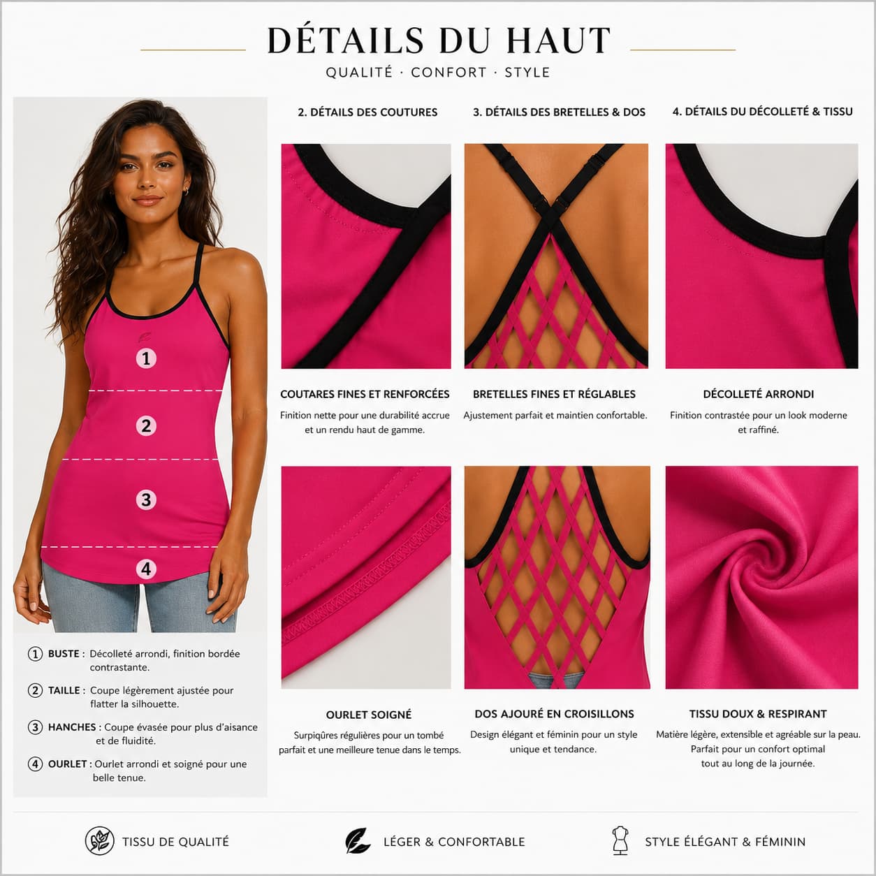 Débardeur femme dos nu croisé – Élégance & confort au quotidien