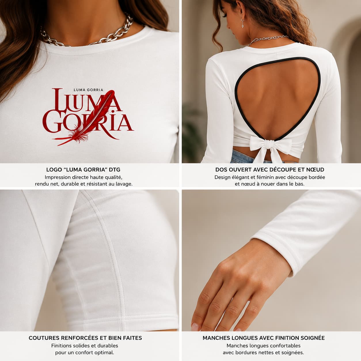 T-shirt femme dos nu- Couleurs unies