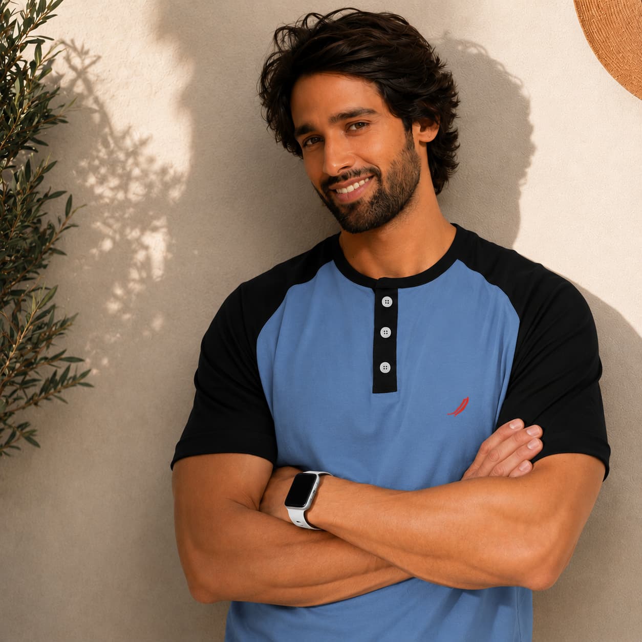 T-shirt homme manches raglan avec fermeture boutonnée – Style casual & confort