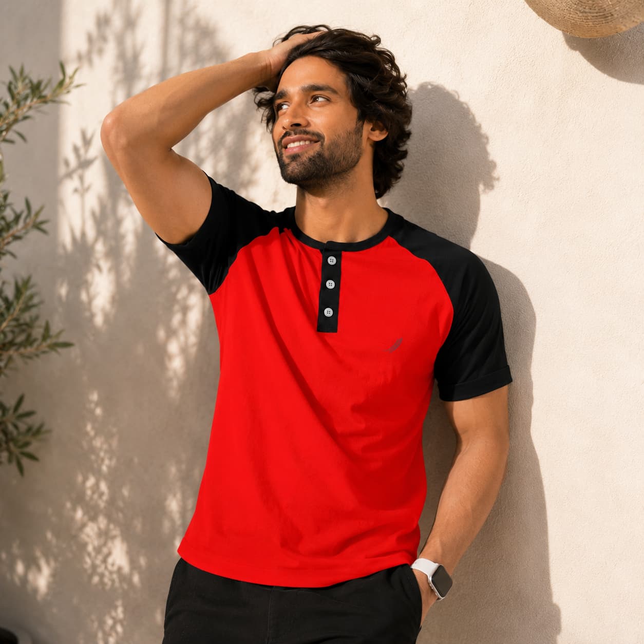T-shirt homme manches raglan avec fermeture boutonnée – Style casual & confort