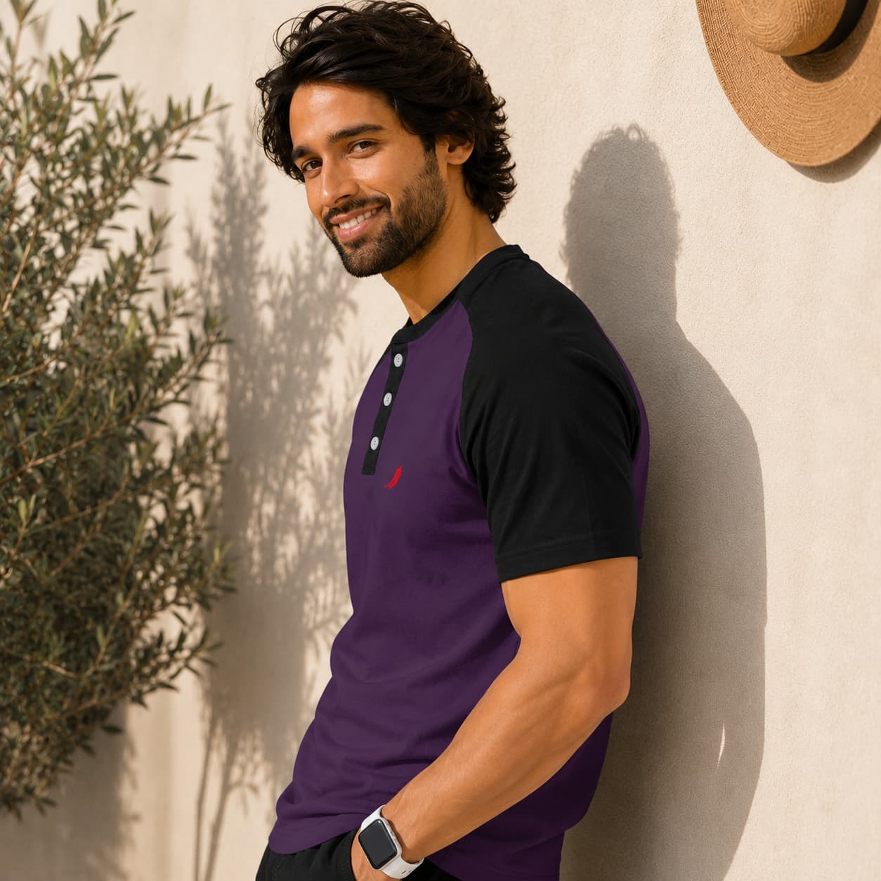T-shirt homme manches raglan avec fermeture boutonnée – Style casual & confort