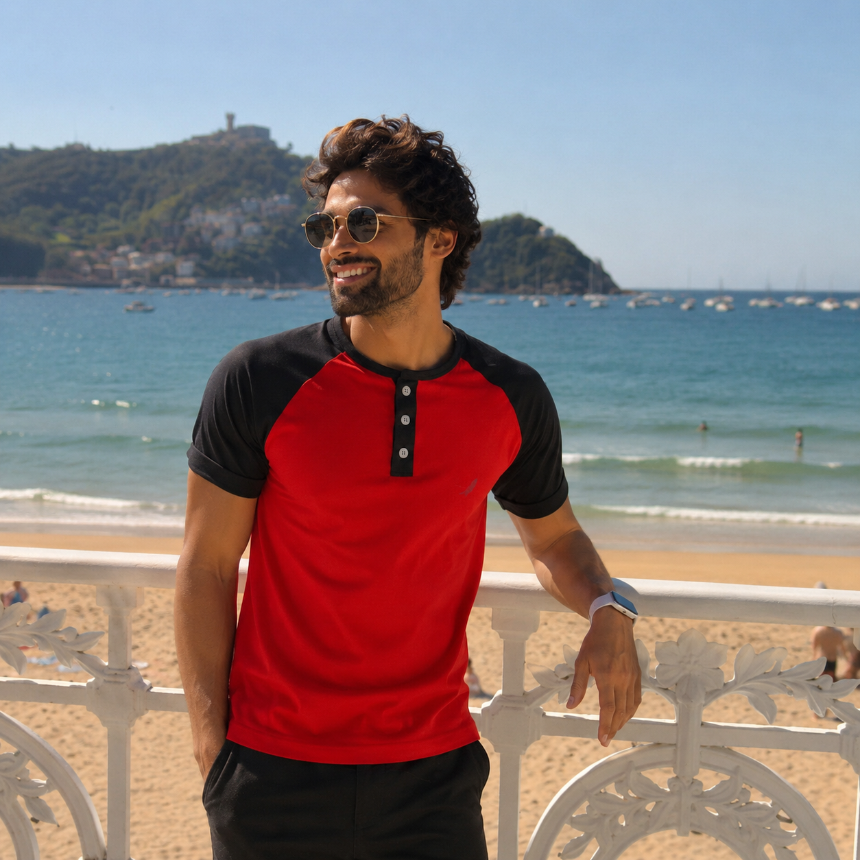 T-shirt homme manches raglan avec fermeture boutonnée – Style casual & confort