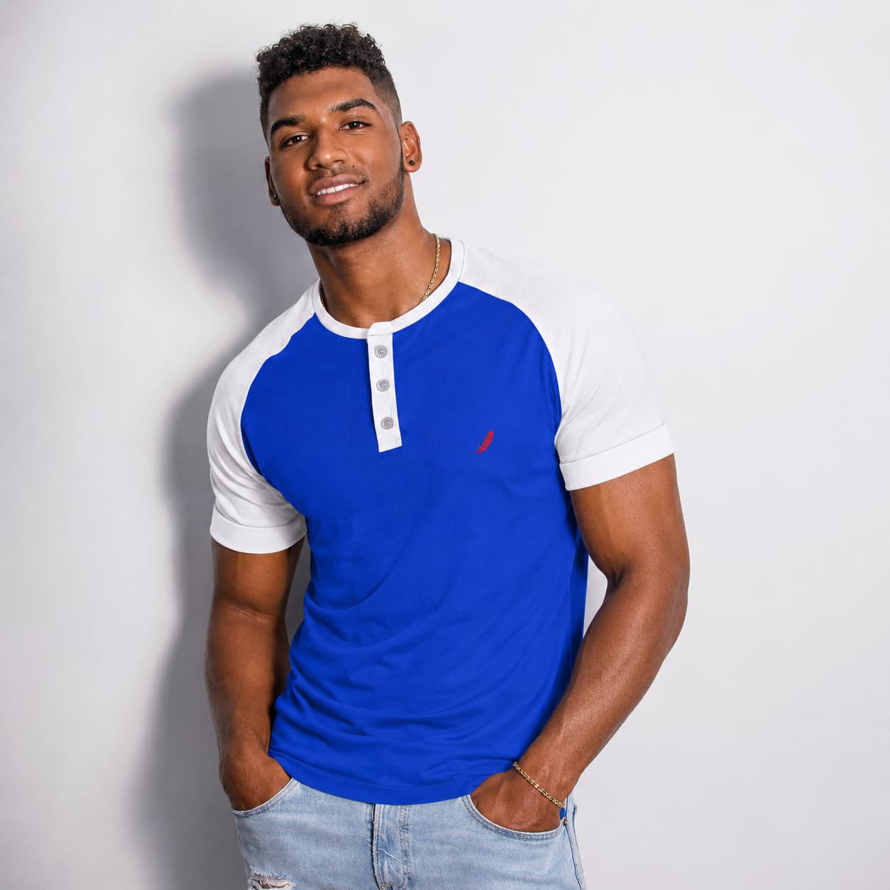 T-shirt homme manches raglan avec fermeture boutonnée – Style casual & confort