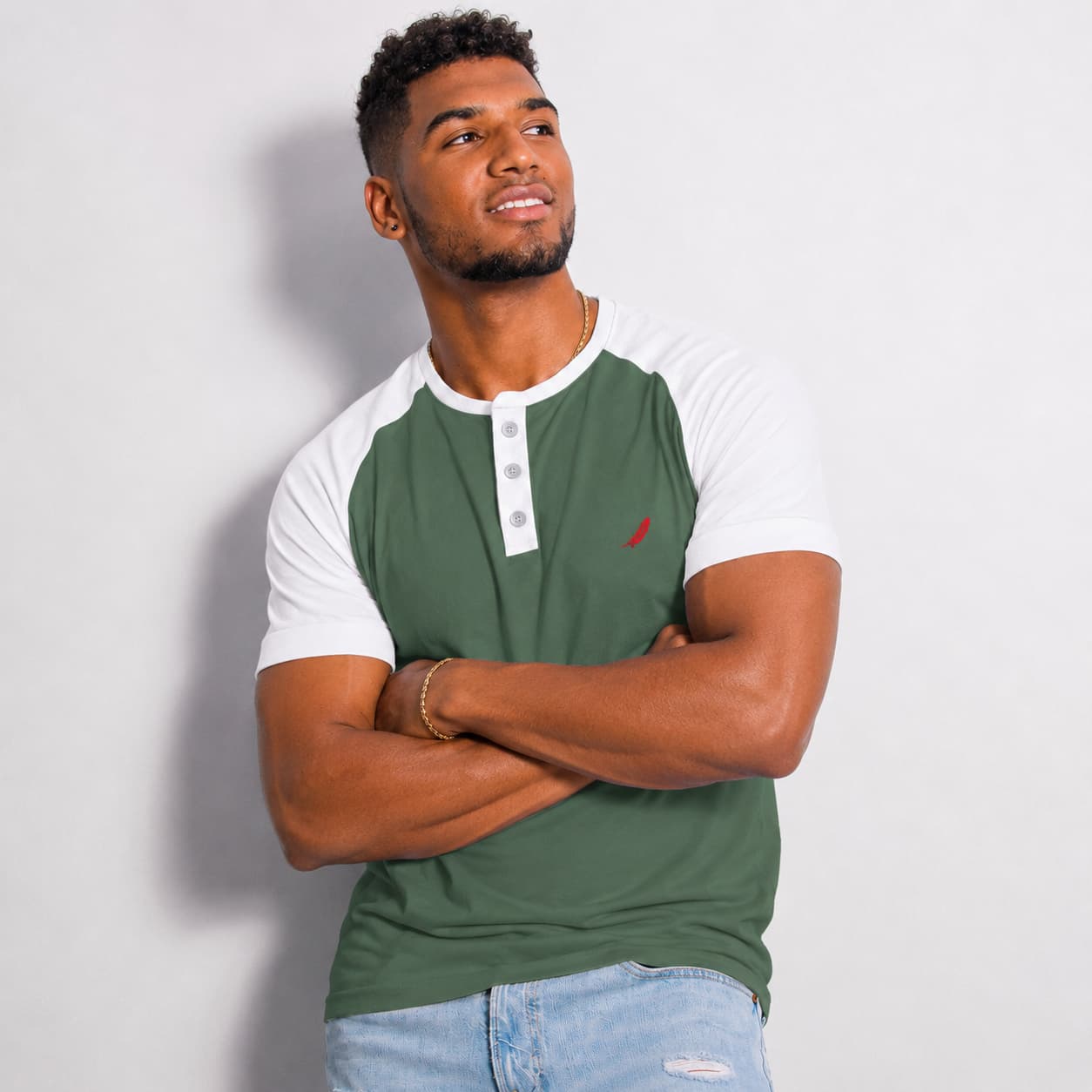 T-shirt homme manches raglan avec fermeture boutonnée – Style casual & confort