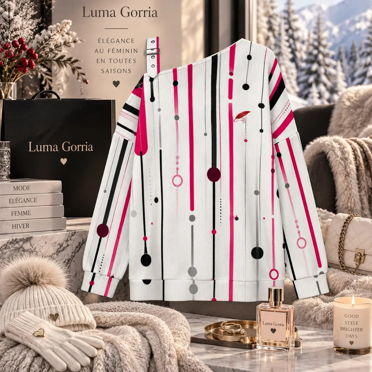 Pull épaules dénudées  à motifs pour femme – Maille côtelée, chaleur & élégance