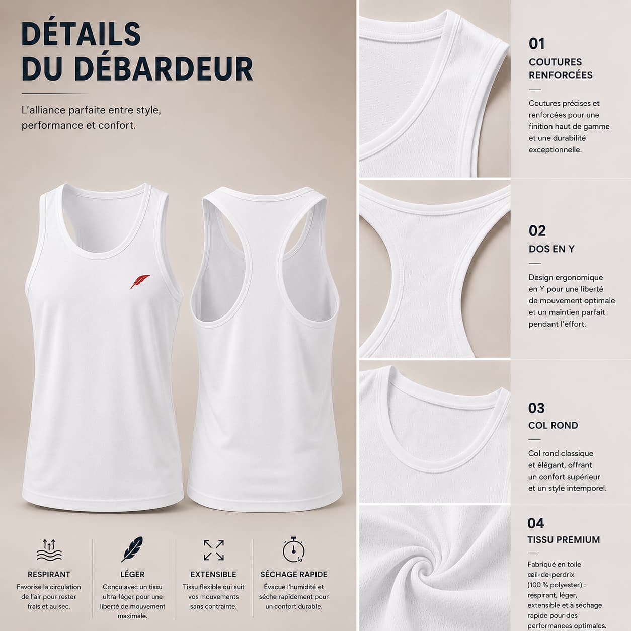Débardeur sport homme dos en Y – Léger, respirant & performant
