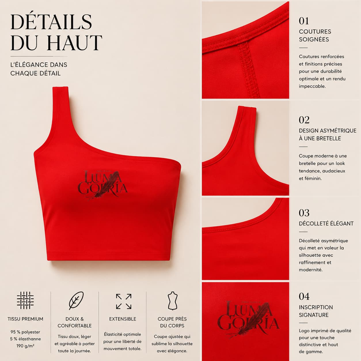 Haut court asymétrique une bretelle femme – Style moderne & tendance