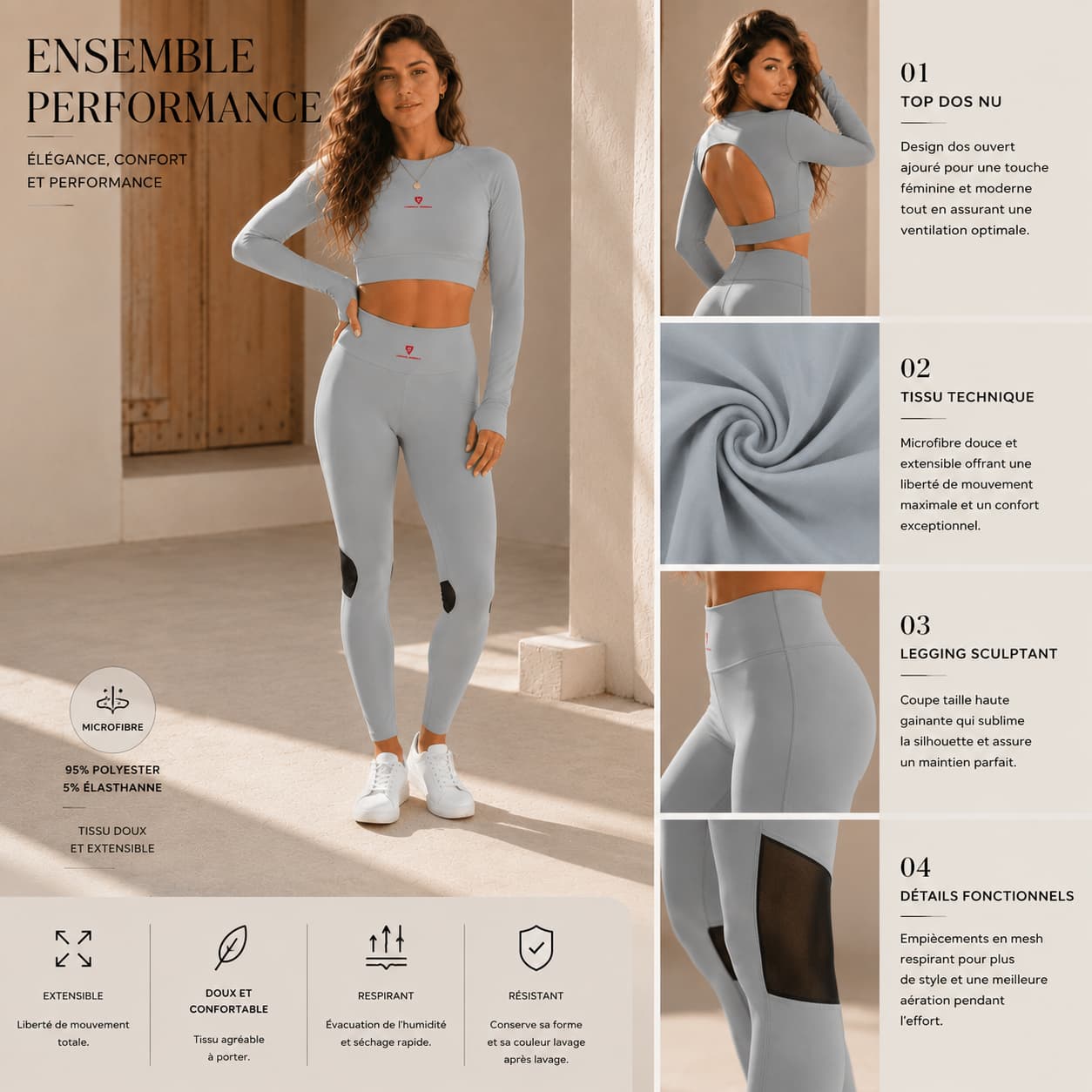 Ensemble de sport femme avec top dos nu et legging – Style & performance